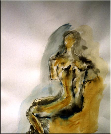 sitzender Juengling, Aquarell. 30x40