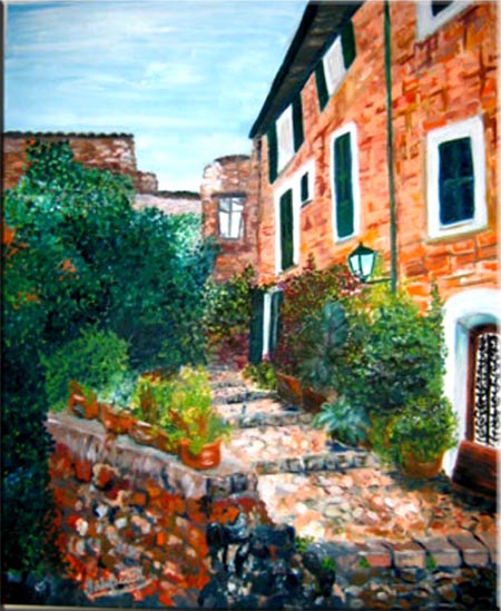 Gasse auf Mallorca 1,  Oel auf Leinwand, 50x60